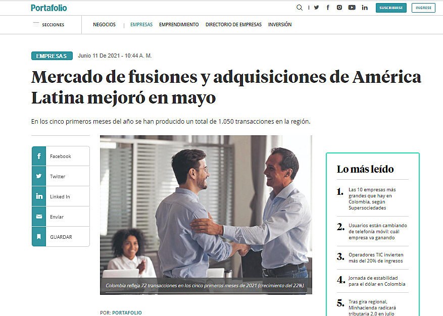 Mercado de fusiones y adquisiciones de Amrica Latina mejor en mayo